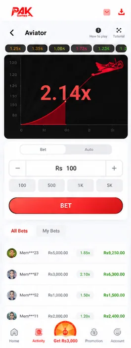 Aviator Crash Game — Pak Game app screen